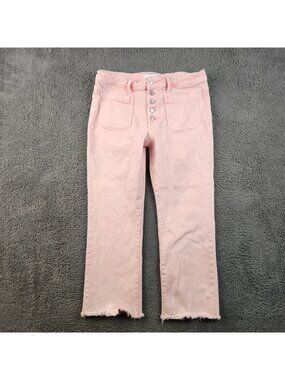 Vervet Pink Kick Flare High Rise Jean Women's Size 31 Raw Hem Button Fly Stretch